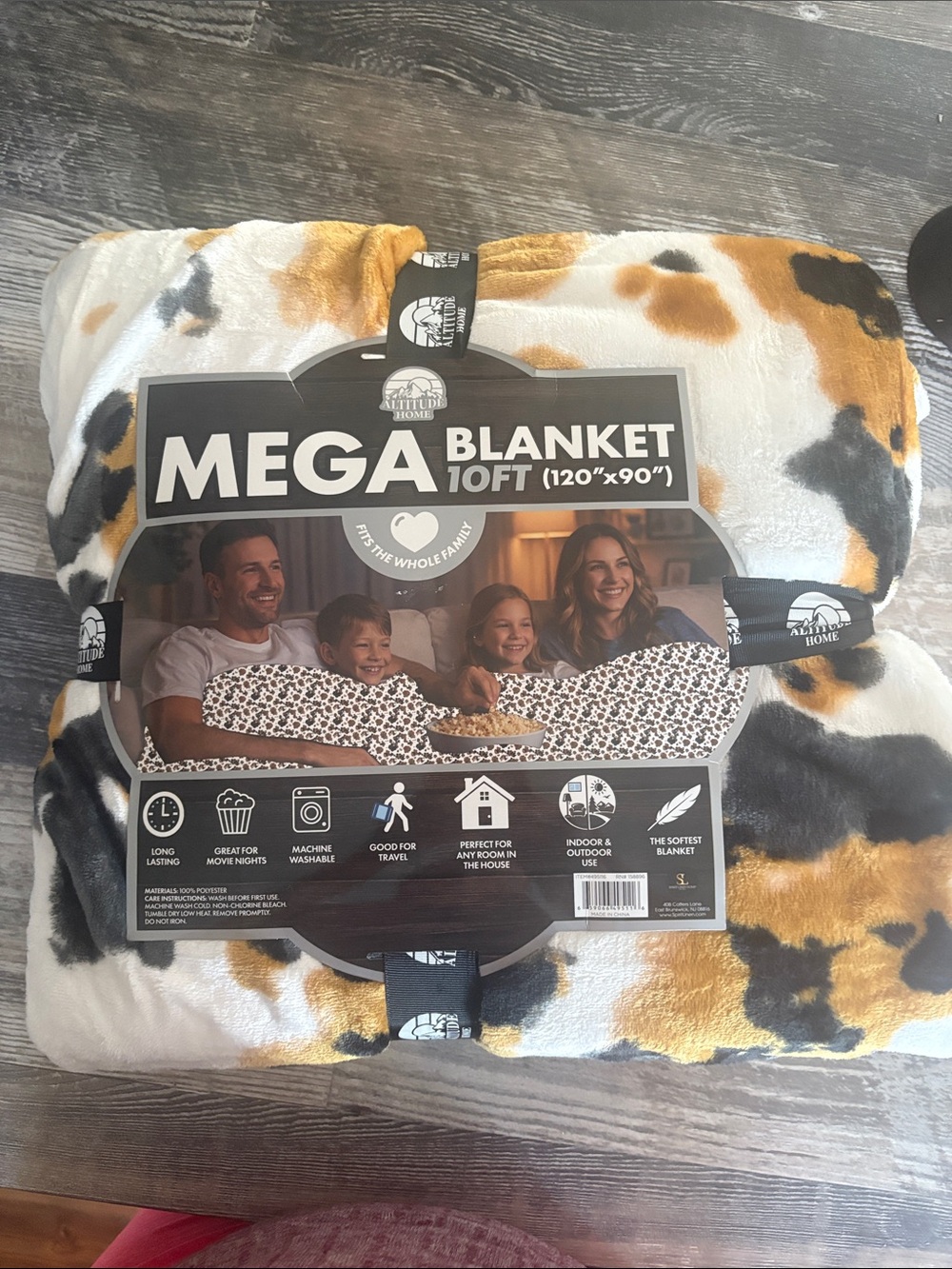 Little Me Mega Blanket Cow Print in White, Mustard & Black
